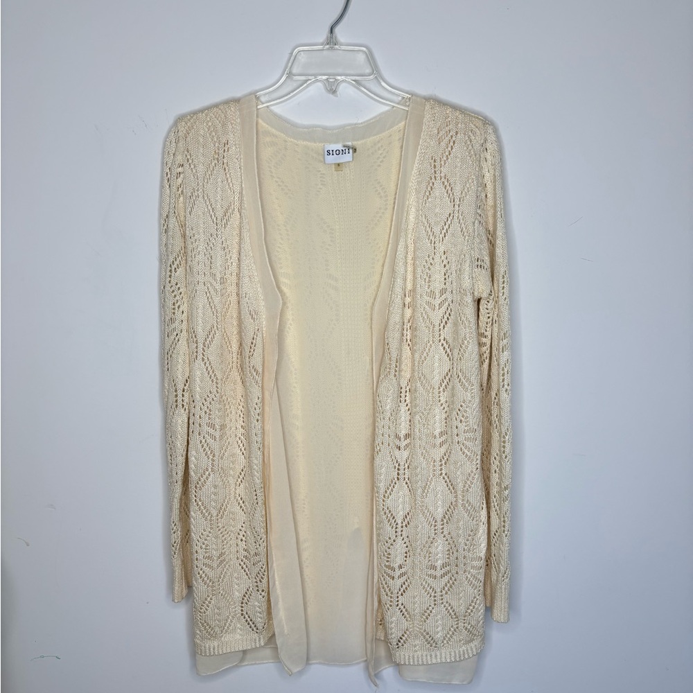 BN1 Anthropologie Sioni Cream Lace Cardigan Lined Cute Back Etherel Small